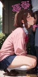 ai_assisted caption ass_focus ass male_pov veiny_penis thick_thighs dripping looking_at_viewer rating:explicit oral penis squatting fellatio 1girl skirt brown_hair shoes brown_footwear outdoors bow 1boy cardigan blush heart school_uniform loafers short_hair pleated_skirt hetero long_sleeves red_bow blue_skirt bowtie solo_focus kneehighs shirt red_bowtie day socks white_shirt sweat miniskirt cum censored red_eyes symbol-shaped_pupils cum_in_mouth heart-shaped_pupils collared_shirt tears sweater from_side white_legwear tree kneeling pink_bow bush pink_cardigan saliva kisstaurus ai_generated wet curvy momo_ayase dandadan inner_thoughts deepthroat