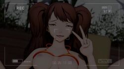 1girls 3d areolae ass atlus balls being_recorded being_watched big_breasts bikini_top bottomless breasts brown_hair camera chair cum cum_in_pussy cum_inside dark-skinned_male enjoying faceless_male feet female film_set filming from_below interracial kujikawa_rise legs_apart light-skinned_female longer_than_30_seconds longer_than_one_minute male moaning nipples opennsfwsp peace_sign persona persona_4 pleasure_face pussy rbf7 shorter_than_two_minutes sound tagme twintails vagina vaginal_penetration video video_camera video_game_character yellow_eyes
