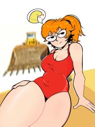 1girls abuhashbrown ass beach big_ass big_breasts big_thighs breasts charlie_(smiling_friends) female gigantic_ass gigantic_thighs glasses huge_ass huge_thighs hyper hyper_ass hyper_thighs looking_at_viewer one-piece_swimsuit orange_hair ponytail smiling_friends swimsuit thick_thighs thighs wide_hips zoey_(smiling_friends)