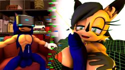 16:9 3d 3d_(artwork) anthro archie_comics big_breasts black_hair blue_body blue_fur bodily_fluids boiboi9999 breasts brown_body clothing digital_creature digital_media_(artwork) duo electronics eulipotyphlan felid feline female footwear fur genital_fluids genitals gloves green_eyes hair handwear headgear headphones headset hedgehog hi_res lynx male mammal nicole_the_lynx nipples nude passbass penis sega sonic_(series) sonic_the_hedgehog sonic_the_hedgehog_(archie) sonic_the_hedgehog_(comics) sonic_the_hedgehog_(series) source_filmmaker_(artwork) virtual_reality widescreen