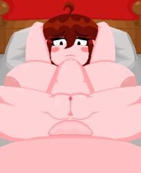1boy 1girls anal anal_focus anal_insertion anal_sex animated anus areola areolae arms_behind_head auburn_hair background beat_banger bed bedroom belly_expansion black_eyes blushed breasts brown_hair character_request clitoris curious eyelashes female first_time hair_ornament huge_breasts laiya(character) laiya(oc) laying_down laying_on_bed legs legs_apart legs_spread lips looking_at_belly looking_at_penis looking_at_viewer lube_in_ass lubricant male moving_breasts oc one_eye_closed original_character panties_removed penis pillow pixel_art pussy short_hair thick_pussy voluptuous voluptuous_female zionosprites