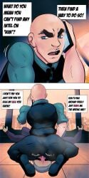 2boys annoyed ass bald big_ass big_butt blue_hair dc dc_comics dialogue face_in_ass facesitting fetish fully_clothed gay implied_masturbation lex_luthor male masturbation muscular muscular_male musk nizbagelshop objectification offscreen_character offscreen_masturbation phone_call steam struggling superman_(series) yaoi