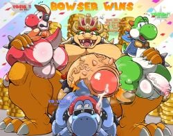 4boys absurd_res accessory anthro anthro_on_anthro anus ass balls baseball_cap big_balls big_butt big_penis blue_body blue_scales blue_yoshi bodily_fluids boots bowser bracelet cheek_spots clothed clothing cock_ring coin collar crown curved_horn dialogue dinosaur dripping english_text erection eyewear fangs footwear furry furry_male furry_only gay genital_fluids genitals goggles goggles_around_neck gold_(metal) gold_coin green_body green_scales green_yoshi group half-closed_eyes hat headgear headwear hi_res horns huge_balls huge_butt huge_cock humanoid_genitalia humanoid_penis jacket jewelry king koopa male male/male mario_(series) mario_kart mario_kart_world mrt0ony muscle_tone muscles muscular muscular_anthro muscular_male narrowed_eyes nervous nintendo open_clothing open_jacket open_mouth open_smile open_topwear pecs penis penis_accessory penis_jewelry perineum precum precum_drip precum_string red_body red_scales red_yoshi reptile royalty scales scalie shell shoes size_difference slightly_chubby slightly_chubby_anthro slightly_chubby_male smaller_male smile speech_bubble spiked_bracelet spiked_cock_ring spiked_collar spiked_shell spikes spikes_(anatomy) sunglasses tan_body tan_scales teeth text thick_thighs topwear vein veiny_penis white_body white_scales wide_eyed wide_hips yellow_body yellow_scales yoshi yoshi_(biker) yoshi_(food_slinger) yoshi_(touring)