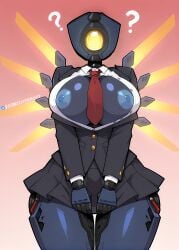 1_eye absurd_res absurd_resolution absurdres ai_generated big_breasts big_nipples brawl_stars breasts female female_only female_solo genderswap hi_res high_quality high_resolution highres huge_thighs jacket lumilover222 puzzled r63 red_tie robot robot_humanoid rule_63 school_uniform shirt solo_female supercell supercell_(company) tie ultrakill v1_(ultrakill) white_shirt wings