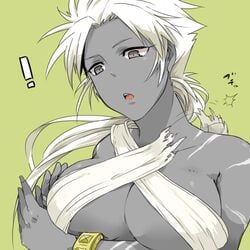 breasts clothes color female female_only front_view grey_eyes grey_skin hair human king_of_fighters mukai_(kof) open_eyes open_mouth rule_63 snk solo torn_clothes white_hair