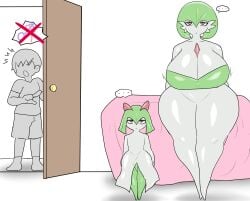 bedroom before_sex big_breasts breasts enigi09 featureless_crotch gardevoir huge_breasts kirlia male male_kirlia pokemon pokemon_(species) smaller_male