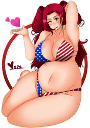 1girls american_flag american_flag_bikini armpit big_breasts breasts chubby front_view full_body heroman lipstick vera_collins white_background