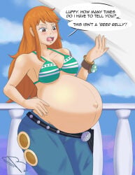 female female_only fetal_movement ginger ginger_female ginger_hair nami_(one_piece) one_piece penciljunkie pregnancy pregnant pregnant_belly pregnant_female pregnant_with_multiples solo solo_female solo_focus talking_to_offscreen