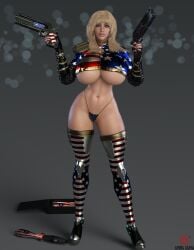 1girls 3d 3d_(artwork) 3d_model 3d_render aesmadaeva37 american_flag_bikini artist_logo artist_name big_breasts bikini bikini_bottom blonde_hair blue_eyes boots breasts earrings eyeshadow female female_only gun guns holding holding_gun holding_object holding_weapon hourglass_figure large_breasts laura_gunn lips makeup mascara navel nipple_bulge panties pinup plump_lips simple_background solo solo_female superheroine superheroinecomixxx thick_thighs thigh_boots thigh_gap thighhighs thighs underboob weapon wide_hips