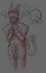 chastity_cage cuffs dogteeth irritated male male_only muzzle muzzled sketch sprunki_oc warren_(dogteeth)