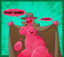 1girls :3 bob_(slime_rancher) breast english english_text fedora female female_focus female_only flashing headwear heart0fink_(artist) large_breasts no_humans opening_shirt pink_slime pink_slime_(slime_rancher) slime slime_girl slime_rancher somewhat_wholesome thick_thighs thighs tongue trenchcoat