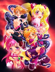 blush bondage breasts breasts_out clothing cum cure_black cure_bloom cure_dream cure_peach femsub flat_chest futari_wa_precure hyuuga_saki love_momozono magical_girl misumi_nagisa momozono_love multiple_girls multiple_subs nekozawa_yukari nozomi_yumehara pretty_cure shorts sippo-soft small_breasts tentacle torn_clothes