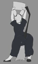 1girls anime between_buttocks big_ass big_butt big_hips big_thighs black_dress collar female female_only gray_hair gray_skin hair_grab hands_up jujutsu_kaisen jujutsu_kaisen_0 long_hair manga momo_nishimiya monochrome nishimiya_momo shortstack solo underwear_down witch