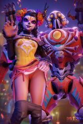 3d 3d_(artwork) dia_de_los_muertos facepaint female flashing_pussy halloween halloween_theme holding_up_skirt marvel marvel_comics marvel_rivals pants_down peni_parker peni_parker_(floral_frights) peni_parker_(marvel_rivals) pulled_down_pants pussy secretsam3d sp//dr sp//dr_(marvel_rivals) wet_pussy