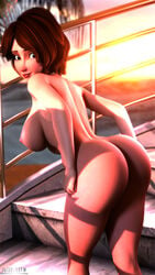 1girls 3d ass aunt big_breasts big_hero_6 blender breasts brown_hair cass_hamada female female_only high_resolution highres jul3dnsfw large_breasts makeup marvel marvel_comics naked nipples nude solo thighs