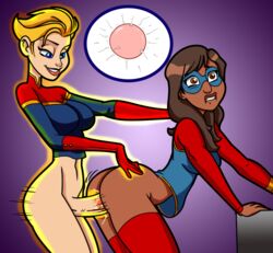 1futa 1girls 2019 bent_over bottomless bottomless_futanari captain_marvel carol_danvers clothed clothed_sex clothing cum cum_in_pussy cum_inside dark-skinned_female dark_skin doggy_style duo endured_face female futa_on_female futanari hopethishelps human human_only impregnation interracial kamala_khan light-skinned_futanari light_skin marvel ms._marvel ovum partially_clothed short_hair side_view standing vaginal_penetration