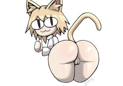 1girls 2d :3 animal_ears animal_humanoid ass ass_focus big_ass big_butt big_eyes blonde_hair bottomless carnival_phantasm cat_ears cat_smile cat_tail catgirl clothing eye_contact felid_humanoid feline_humanoid female female_only genitals gesture hair humanoid looking_at_viewer looking_back mammal mammal_humanoid melty_blood mob_face neco-arc pankanchan pussy red_e red_eyes short_hair solo solo_female standing sweater tail thick_thighs thighs thumbs_up tsukihime type-moon white_background white_shirt wide_hips yes