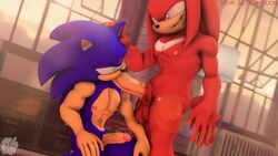 16:9 3d absurd_res anthro balls digital_media_(artwork) duo echidna english_text erection eulipotyphlan genitals hedgehog hi_res knuckles_the_echidna loafsfm male male/male male_only mammal monotreme muscular muscular_male nipples nude penis sega sex sonic_(series) sonic_the_hedgehog source_filmmaker text video_games widescreen