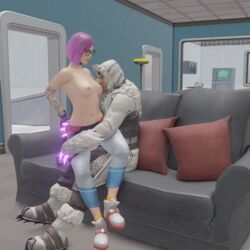 3d belly_button blender breast_sucking choker clothed_male female fortnite glasses grabbing_ass half-dressed hugging looking_at_partner lynx_(fortnite) male nipples sitting_on_person tattoo undressing zenith_(fortnite)