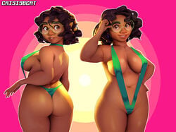 1girls 2022 ass bikini breasts brown_eyes brown_hair chubby crisisbeat dark-skinned_female dark_skin disney encanto female female_only glasses inner_sideboob latina looking_at_viewer looking_back mirabel_madrigal nipple_bulge partially_visible_vulva pokies short_hair smile solo string_bikini