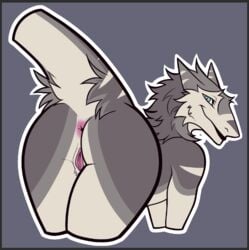 allen_(mozerellafella) andromorph anthro ass bent_over cuntboy genitals intersex presenting presenting_hindquarters presenting_pussy pussy rinnie sergal solo