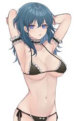 1girls alternate_costume armpits bikini blue_eyes blue_hair breasts byleth_(fire_emblem) byleth_(fire_emblem)_(female) clothed clothing female fire_emblem fire_emblem:_three_houses frilled_bikini frilled_bra frilled_choker frilled_panties maid maid_bikini medium_hair micro_bikini nintendo shimizu_akina solo teal_hair