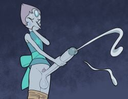 1futa balls blue_skin closed_eyes clothed clothing cum ejaculation erection futa_only futanari hand_over_mouth huge_cock humanoid humanoid_penis long_penis masturbation orgasm partially_clothed pearl_(steven_universe) penis perpleon solo standing steven_universe