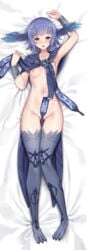 absurd_res animal_humanoid avian avian_humanoid bird_humanoid blue_hair breasts clothed clothing dakimakura_design female final_fantasy final_fantasy_xiv hair harigane_shinshi head_wings hi_res humanoid meteion partially_clothed small_breasts solo square_enix video_games wings