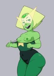 alien_girl bodysuit breasts breasts_out flashing green_skin leotard leotard_pull peridot_(steven_universe) sauceart shirt_pull skintight small_breasts steven_universe tights