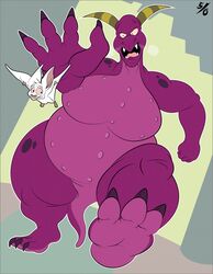 2017 3_toes 4_fingers 50percentgrey angry anthro bartok bartok_the_magnificent belly big_belly big_breasts breasts chasing chiropteran claws cross-popping_vein curvy_figure digital_media_(artwork) don_bluth dragon duo fangs featureless_breasts featureless_crotch feet female finger_claws fingers fist flying grey_claws hi_res horn huge_breasts larger_female ludmilla_(bartok) macro male mammal no_nipples non-mammal_breasts nude overweight overweight_anthro overweight_dragon overweight_female purple_body purple_scales reptile scales scalie scared signature size_difference thick_thighs toe_claws toes voluptuous white_body wide_hips