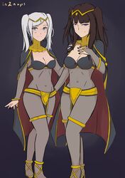 2girls alternate_costume black_hair black_nails bodystocking cosplay female_only fire_emblem fire_emblem_awakening in2naps nail_polish nintendo robin_(fire_emblem) robin_(fire_emblem)_(female) tharja_(fire_emblem) tharja_(fire_emblem)_(cosplay)