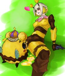 1girls bee bees_series blush breasts heart honey league_of_legends lovely_qianjue nude orbeeanna orianna short_hair simple_background white_hair yellow_eyes