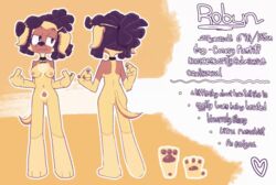 2022 animated anthro braided_hair canaryprimary canid canine canis choker collar domestic_dog english_text female furry gesture hair jewelry mammal model_sheet necklace nude pawpads pinkanimations pointing pointing_at_self pubes robyn_(canaryprimary) solo tail_motion tailwag text