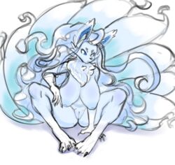 alolan_ninetales anthro blue_eyes claws female furry large_breasts ninetales no_humans pokemon pokemon_sm pussy solo thetuningfork white_fur