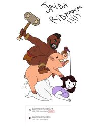 1girls 2boys anal anal_sex artist_request ass big_ass bottomless brown_hair clash_(series) clash_of_clans clash_royale crossover cum cum_in_ass cum_inside drool drooling female heart-shaped_pupils heart_eyes hog_rider jaiden jaiden_animations jaidenanimations leash leash_pull male multiple_boys petplay reddit riding_hog sex tagme weird_crossover youtube youtuber zoophilia