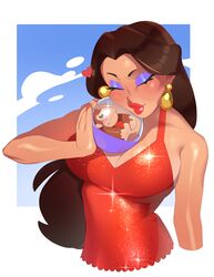 1girls absurdres big_breasts big_lips breasts cleavage combos-n-doodles female highres large_breasts mario_(series) mario_vs._donkey_kong mini_donkey_kong pauline solo_focus thick_lips