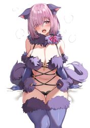 1girls 2022 alternate_costume animal_ears bikini blush cleavage dangerous_beast fangs fate/grand_order fate_(series) female female_only fur_bikini hair_over_one_eye hi_res hips long_gloves looking_at_viewer mash_kyrielight mash_kyrielight_(dangerous_beast) open_mouth pink_hair png purple_bikini purple_eyes short_hair simple_background slim_waist thick_thighs thighhighs thighs togokaeri white_background wide_hips wolf_costume wolf_ears