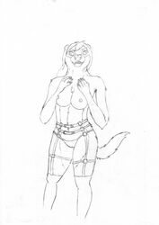 absurd_res anthro bdsm_gear bondage breasts clothing domestic_ferret exposed_breasts female hi_res mammal mel_vixen(artist) mustela mustelid musteline nikki nikki_(nikkita_trans) nude panties sketch true_musteline underwear