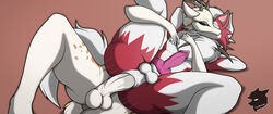 2021 absurd_res anal anthro antlers ass balls bone brown_background brown_body brown_fur coderenard duo fur genitals grabbing_from_behind hi_res horn humanoid_genitalia jackalope kissing knot lagomorph lycanroc lying male male/male mammal neck_tuft nintendo on_side penis pink_penis pokémon_(species) pokemon raised_tail red_body red_fur shaded simple_background skull spikes spread_legs spreading thick_thighs tuft video_games watermark white_body white_fur white_penis