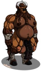 animal_genitalia animal_humanoid animal_penis anthro arm_wraps balls beard belly biceps big_balls big_belly big_biceps big_muscles big_penis black_penis bovid bovid_horn bovid_humanoid bovine bovine_ears bovine_horn bovine_humanoid braided_beard broad_shoulders brown_body brown_fur brown_hair digitigrade equine_penis facial_hair frown fur genitals hair hi_res hooves horn huge_cock huge_muscles humanoid leg_wrap male mammal mammal_humanoid musclegut muscular muscular_anthro muscular_male navel nipples nude oblivionrising pecs penis pubes solo standing thick_thighs vein veiny_arms veiny_muscles veiny_penis wraps