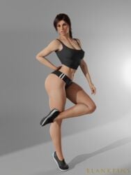 1girls 3d big_ass blankpins female female_only fitness gym_uniform lara_croft lara_croft_(survivor) muscular_female simple_background solo tomb_raider