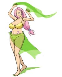 1girls bikini blue_eyes cleavage curvy cutie_mark fluttershy_(mlp) friendship_is_magic huge_breasts humanized long_hair moronsonofboron my_little_pony pink_hair sarong straight_hair veil voluptuous