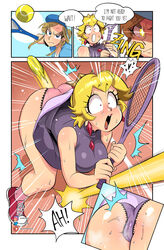 1boy 1girls ass assisted_exposure breasts cameltoe cleavage comic crossover dress_lift exposed_panties female huge_ass huge_breasts link link_(breath_of_the_wild) mario_(series) mario_tennis narrow_shoulders nintendo panties paper_mario picot_trim picot_trim_panties princess_peach sasatseng shadow_queen the_legend_of_zelda upskirt wide_hips