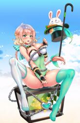 animated blonde_hair breasts chains fingering fingering_self grace_(project_qt) green_eyes masturbation nutaku project_qt pussy solo_female thighhighs uncensored