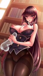 animated animated big_breasts brown_hair ghost_penis handjob nutaku pantyhose project_qt thighs venus_(project_qt)