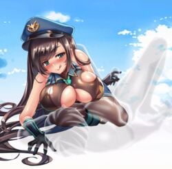 animated animated big_breasts brown_hair dominant_female female_on_top ghost_penis haley_(project_qt) handjob nutaku project_qt