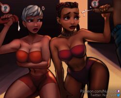 2boys 2d 2girls apex_legends big_ass big_thighs boy_shorts bra breasts brown_eyes competition contest cum dark-skinned_female disembodied_penis funny gangbang group_sex handjob jealous light-skinned_female loba loba_andrade nue_volt panties shorts thighs two_tone_hair underwear valkyrie_(apex_legends) white_hair yellow_eyes