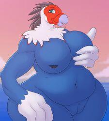 1girls 2020 amelia_(animal_crossing) animal_crossing ben300 bird blue_eyes blue_feathers breasts eagle female grabbing_own_breast nintendo nipples pussy thick_thighs white_feathers wide_hips