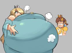 air_inflation big_belly big_breasts blonde_hair holding_belly huge_belly huge_breasts hyper_belly inflation mario_(series) nintendo nuumatic p-balloon princess_daisy princess_rosalina super_mario_bros. super_mario_world tagme