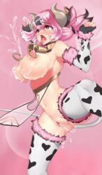 animated arm_grab bouncing_breasts cow_bell cow_ears cow_girl cow_girl_(project_qt) cow_horns cow_print cow_tail cowbell disembodied_penis ghost ghost_hands ghost_penis horns huge_breasts lactation nipple_piercing nutaku pink_hair project_qt rape thighhighs tongue_out vaginal_penetration vaginal_sex